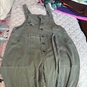 Olive Green Denim Overalls